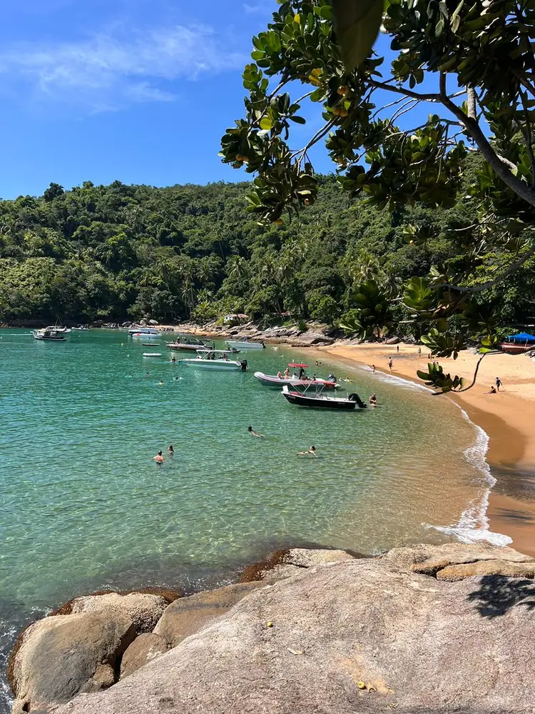 Enseada de águas verdes com barcos